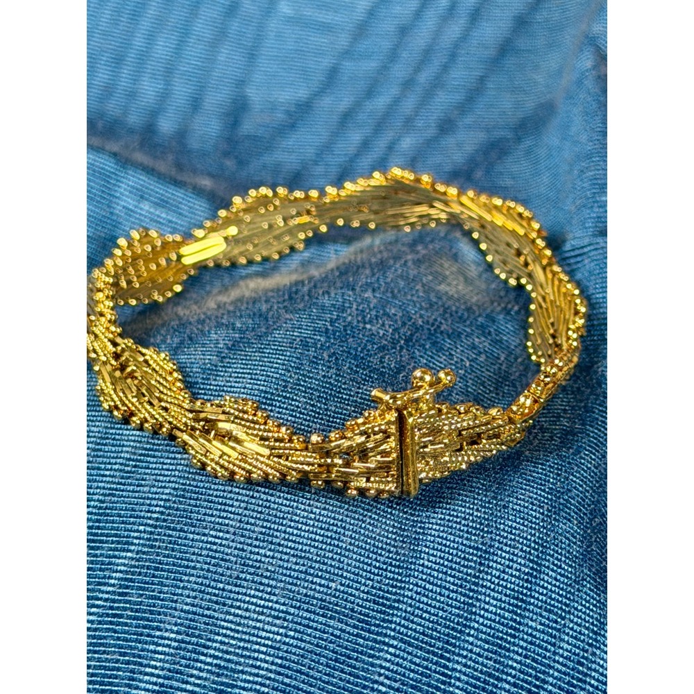 Vintage Gold Tone Woven Link Braided Bracelet with Box Clasp